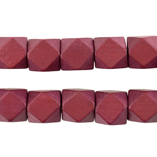 Raspberry Red Diamond Cut Natural Wood Beads (12mm)