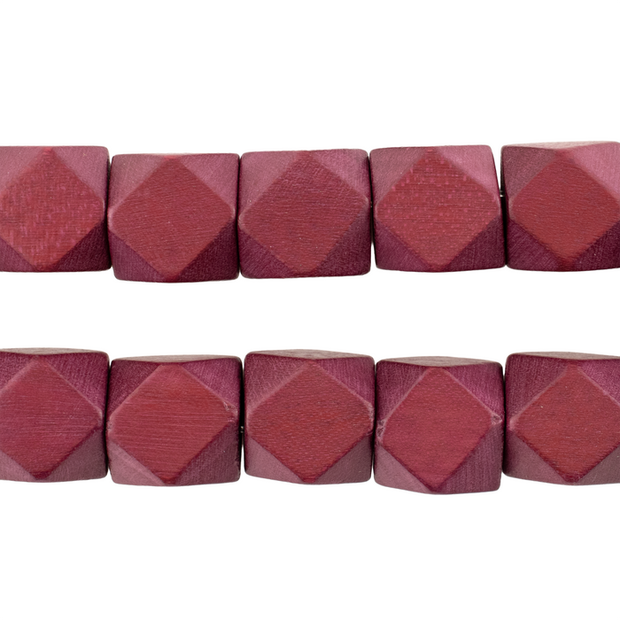 Raspberry Red Diamond Cut Natural Wood Beads (12mm)