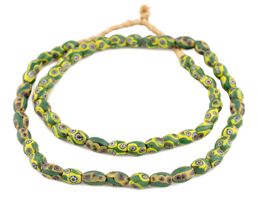 Green Tone Matching Oval Antique Venetian African Millefiori Trade Beads