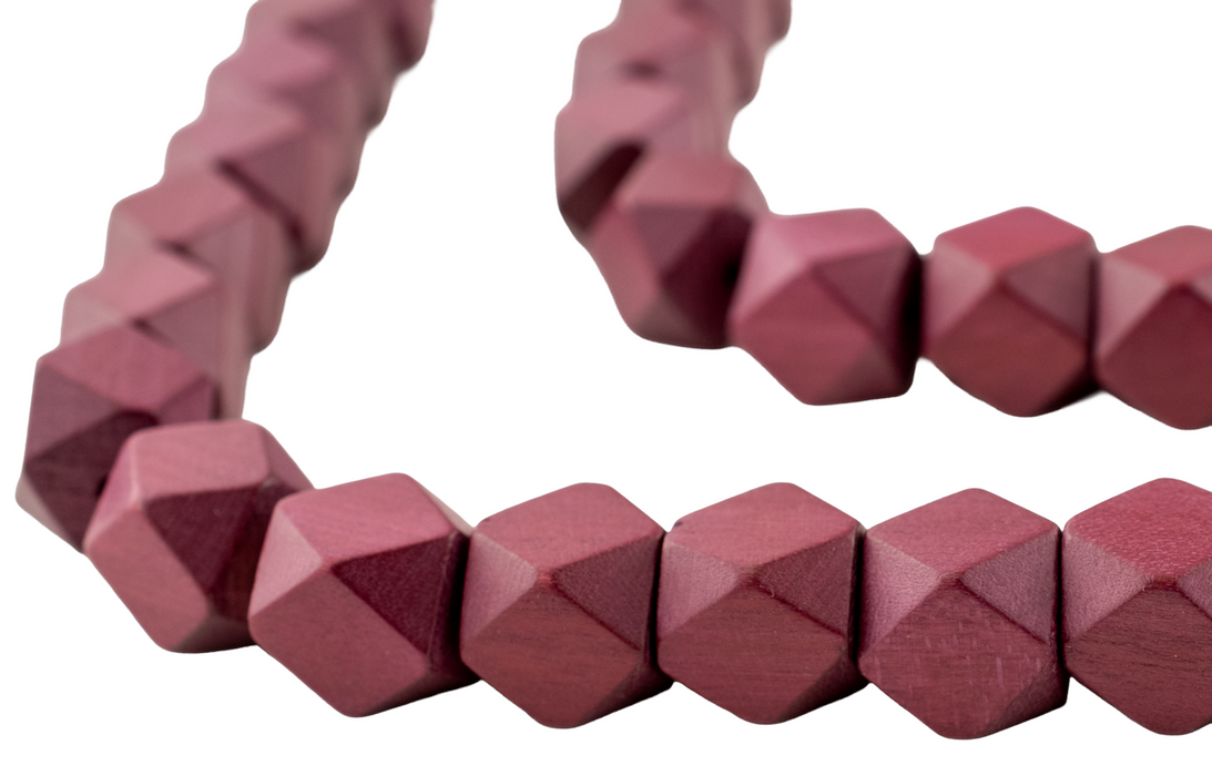 Raspberry Red Diamond Cut Natural Wood Beads (12mm)
