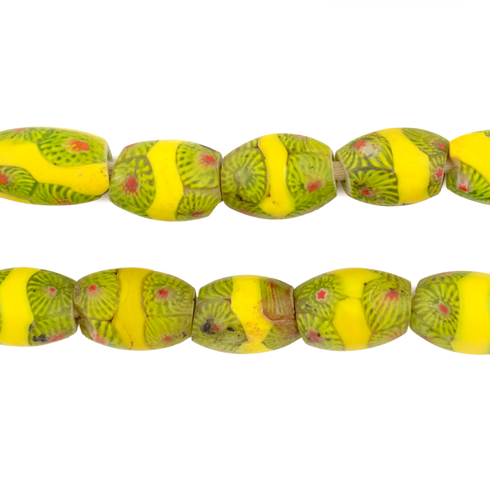 Yellow & Green Matching Oval Antique Venetian African Millefiori Trade Beads (Long Strand)