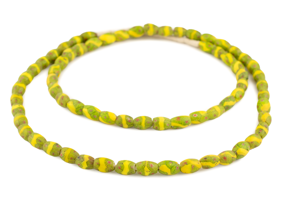 Yellow & Green Matching Oval Antique Venetian African Millefiori Trade Beads (Long Strand)