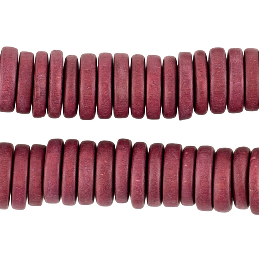 Raspberry Red Disk Natural Wood Beads (4x15mm)