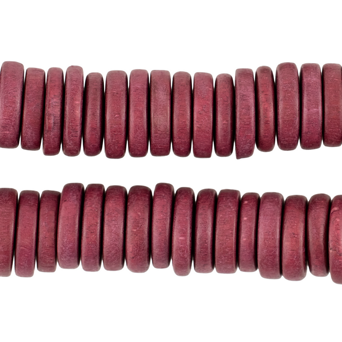 Raspberry Red Disk Natural Wood Beads (4x15mm)