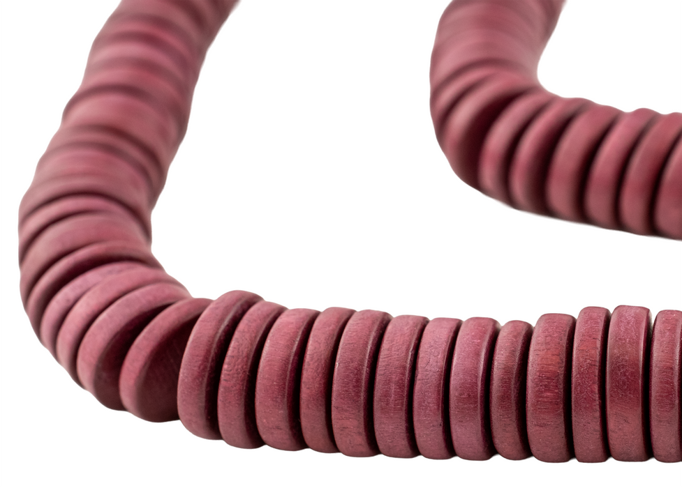 Raspberry Red Disk Natural Wood Beads (4x15mm)