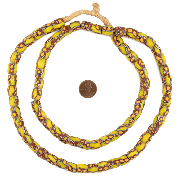 Brown & Yellow Matching Antique Oval Venetian Millefiori Beads