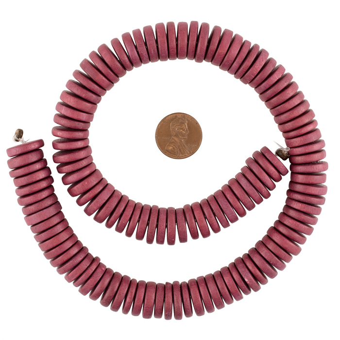 Raspberry Red Disk Natural Wood Beads (4x15mm)