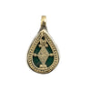Brass Inlaid Emerald Green Tear Drop Pendant (14x25mm)