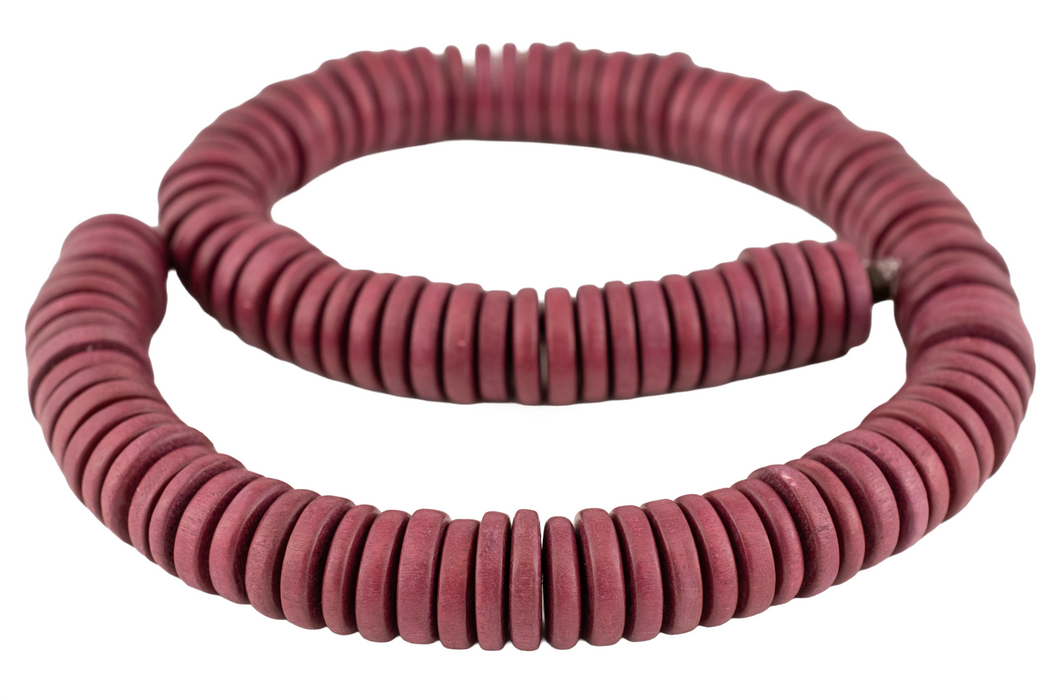 Raspberry Red Disk Natural Wood Beads (4x15mm)