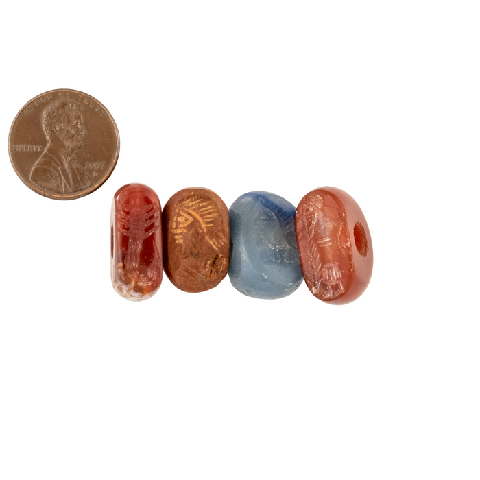 Carved Natural Stone Seal Beads (Set of 4) #17303