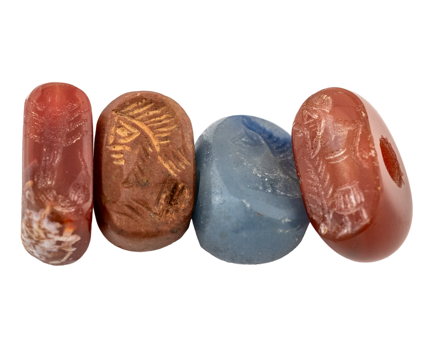 Carved Natural Stone Seal Beads (Set of 4) #17303