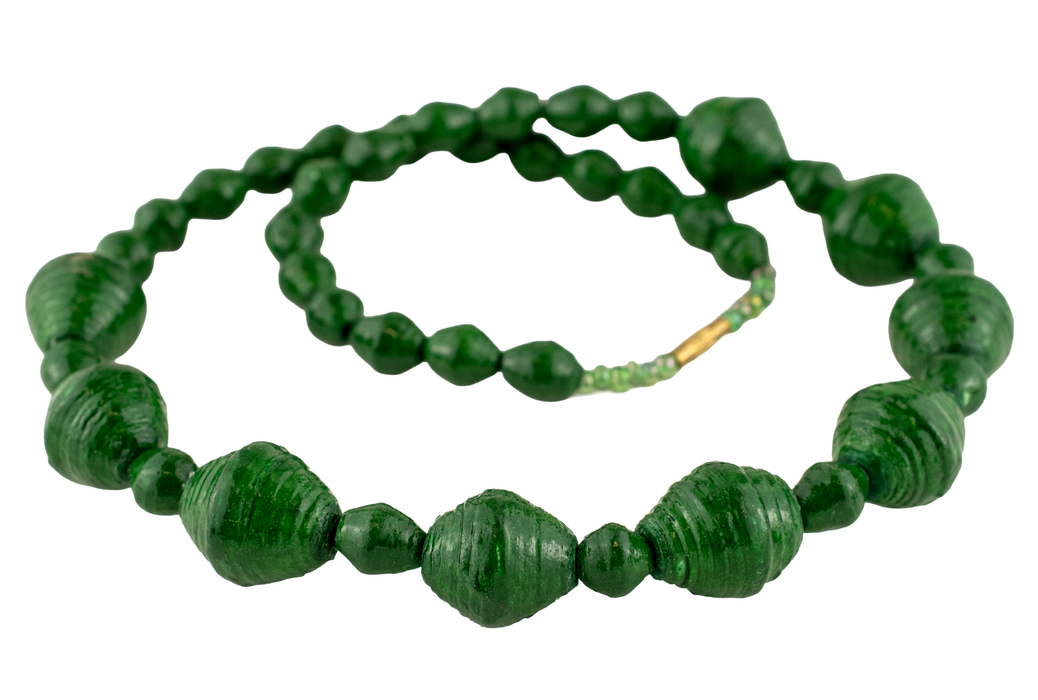 Dark Green Recycled Paper Beads from Uganda (Large)