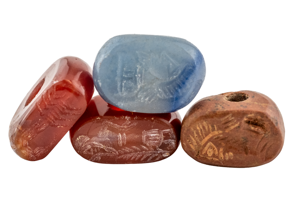 Carved Natural Stone Seal Beads (Set of 4) #17303