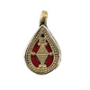 Brass Inlaid Coral Teardrop Pendant (14x25mm)