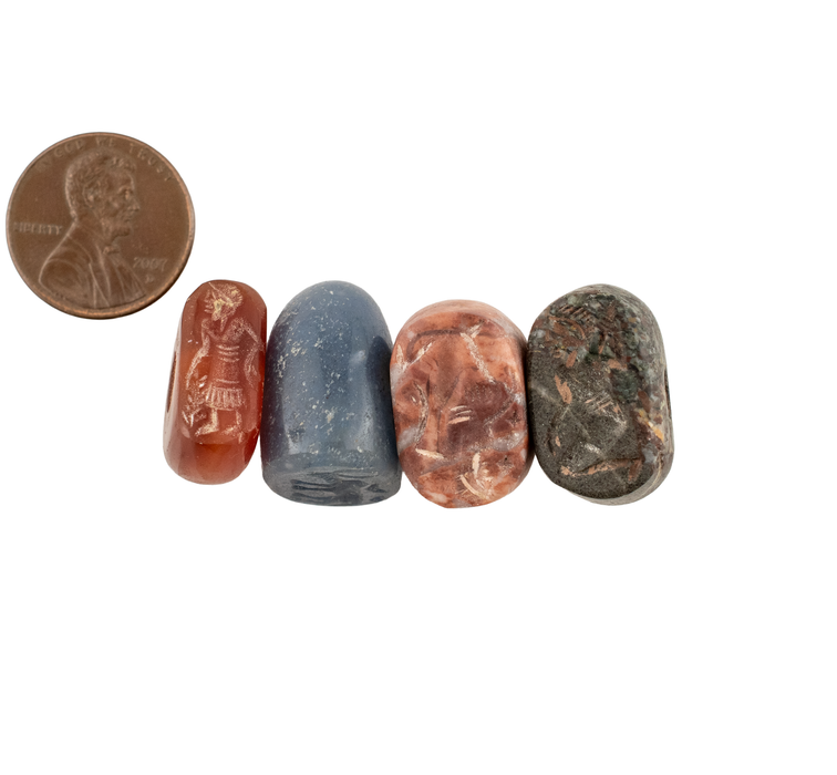 Carved Natural Stone Seal Beads (Set of 4) #17302