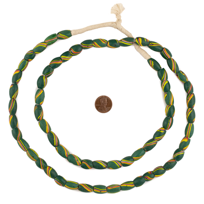 Green Striped Matching Antique Oval Venetian Millefiori Beads