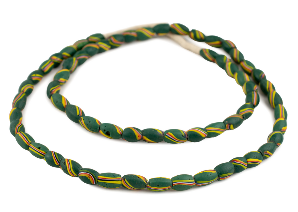 Green Striped Matching Antique Oval Venetian Millefiori Beads
