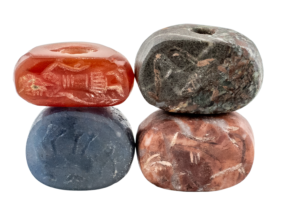Carved Natural Stone Seal Beads (Set of 4) #17302