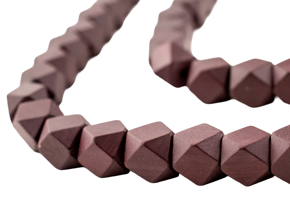 Grape Brown Diamond Cut Natural Wood Beads (12mm)