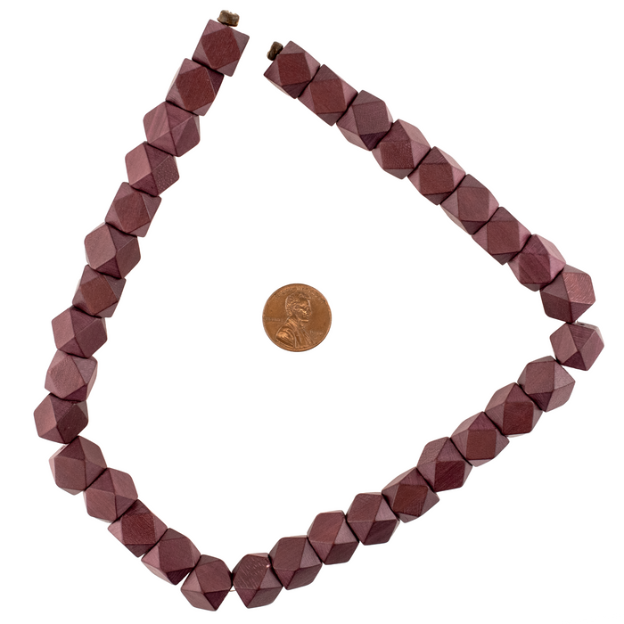 Grape Brown Diamond Cut Natural Wood Beads (12mm)