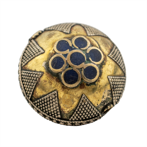 Lapis-Style Round Inlaid Afghan Brass Bead (35x34mm) - The Bead Chest