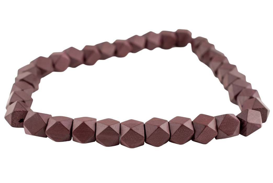 Grape Brown Diamond Cut Natural Wood Beads (12mm)