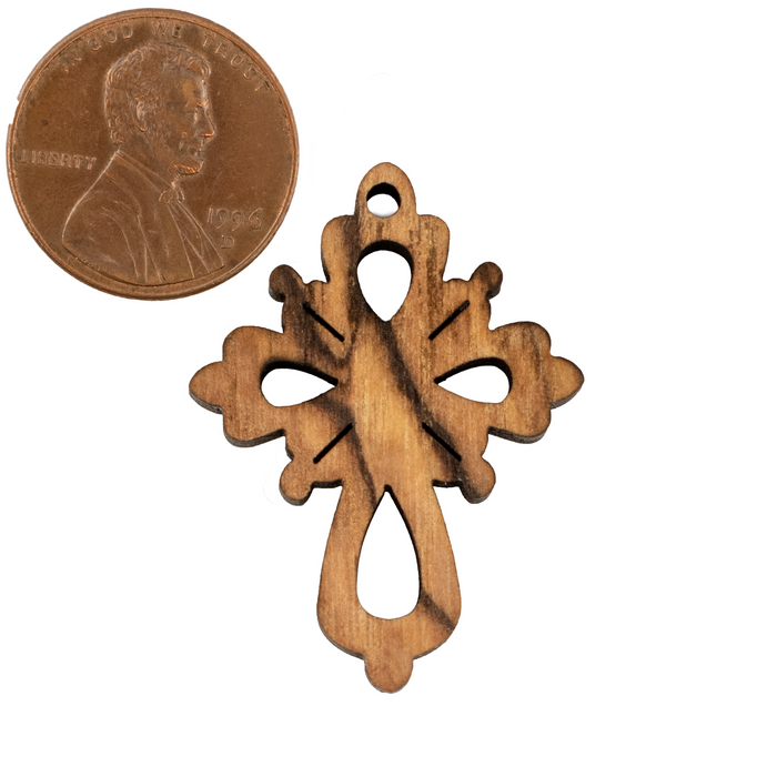 Olive Wood Pendant from Bethlehem (Floral Cross)