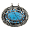 Turquoise Blue Oval Inlaid Afghan Silver Pendant (58x51mm)
