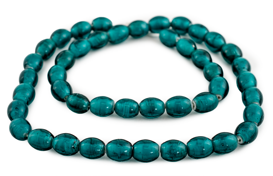 Teal Oval White Heart Beads (13x11mm) - The Bead Chest