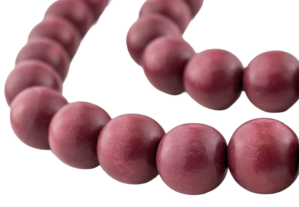 Raspberry Red Round Natural Wood Beads (20mm)