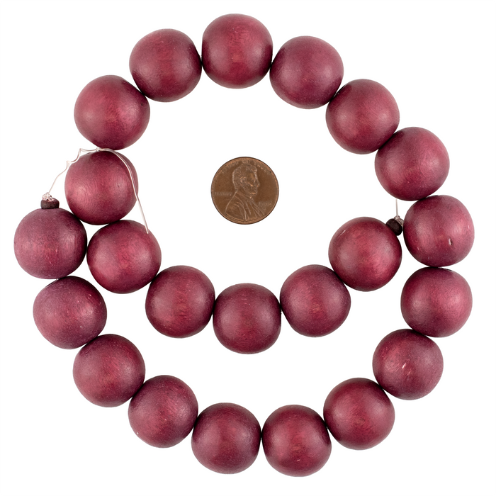 Raspberry Red Round Natural Wood Beads (20mm)
