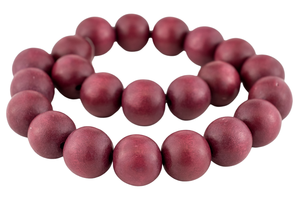 Raspberry Red Round Natural Wood Beads (20mm)