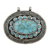 Light Turquoise Blue Oval Inlaid Afghan Silver Pendant (57x50mm)