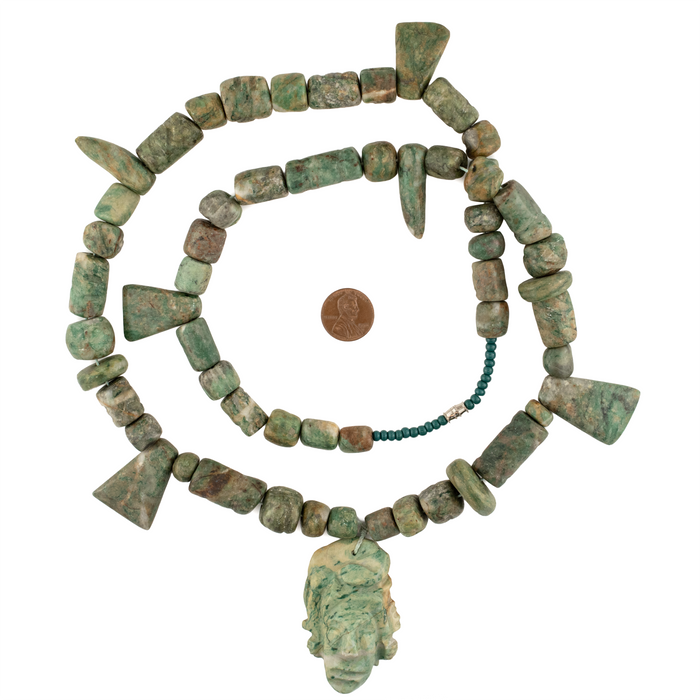 Hand-carved Mayan Jade Beads with Pendant #17509