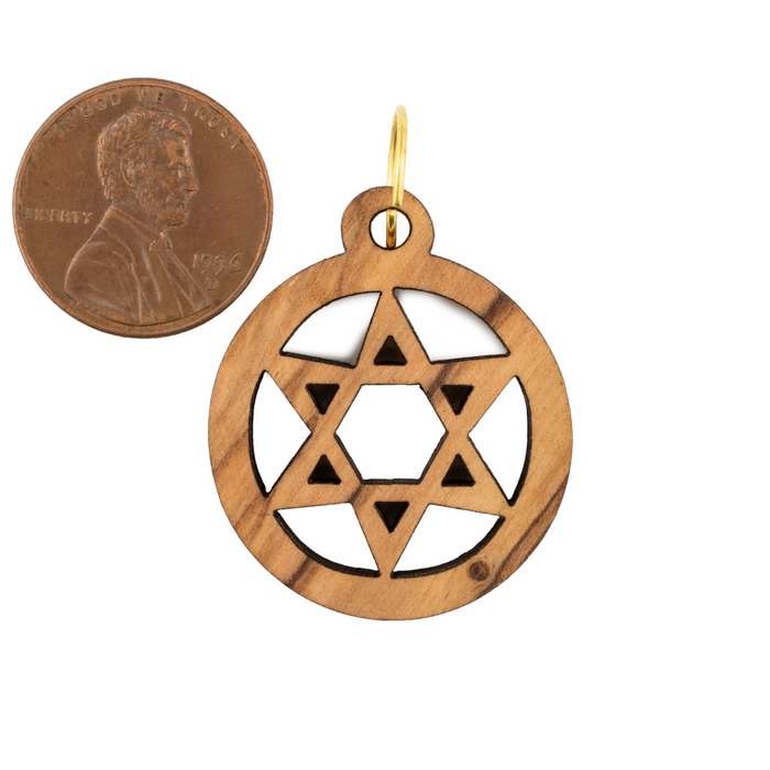 Olive Wood Pendant from Bethlehem (Circular Star of David)