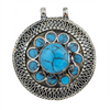 Turquoise Blue Inlaid Afghan Silver Pendant