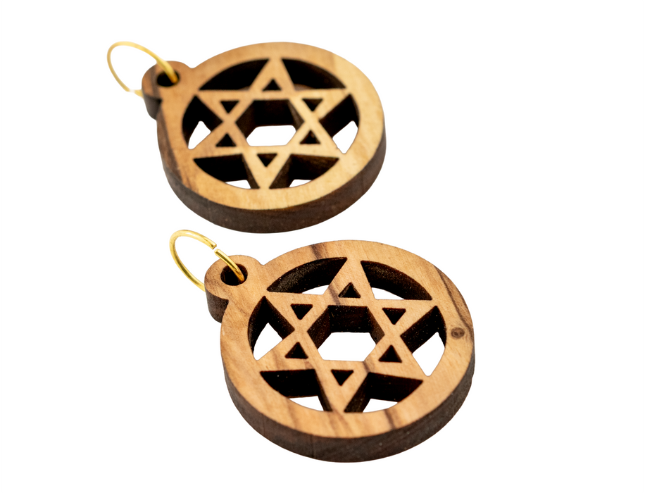 Olive Wood Pendant from Bethlehem (Circular Star of David)