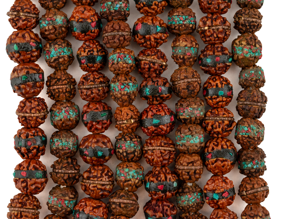 Inlaid Rudraksha Mala Prayer Beads (8mm)