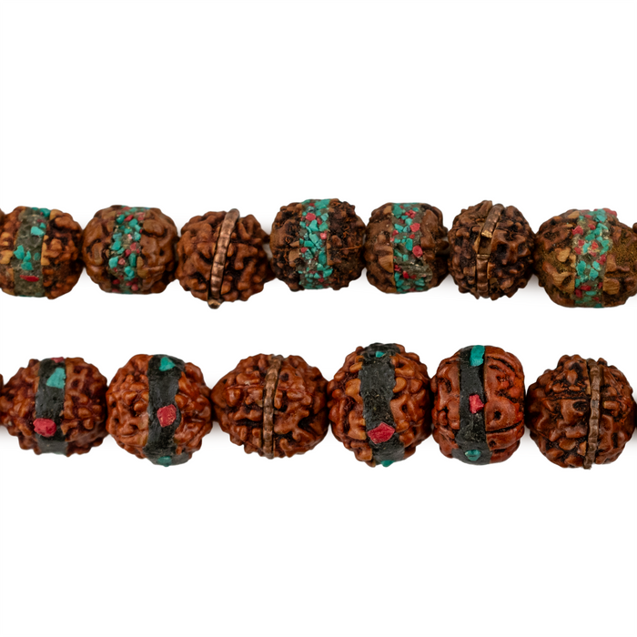 Inlaid Rudraksha Mala Prayer Beads (8mm)