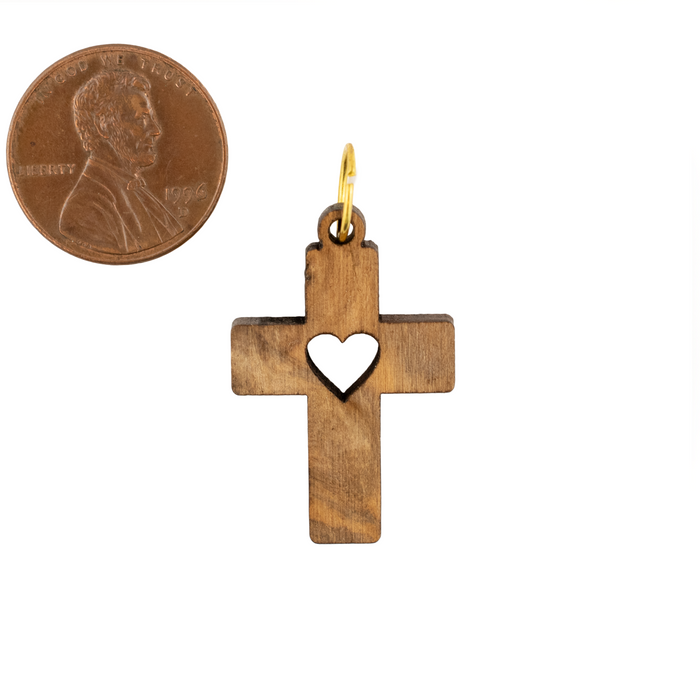 Olive Wood Pendant from Bethlehem (Cross with Heart)