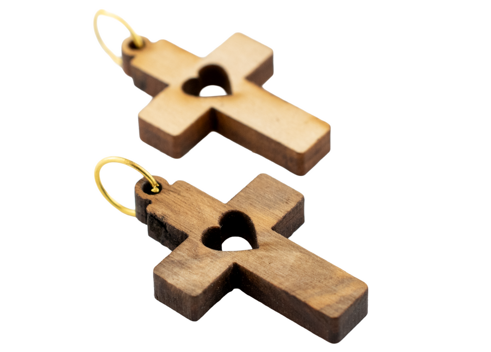 Olive Wood Pendant from Bethlehem (Cross with Heart)