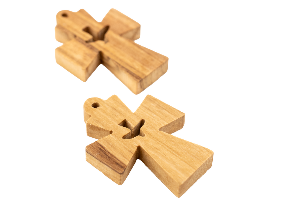 Olive Wood Pendant from Bethlehem (Cross with Dove)