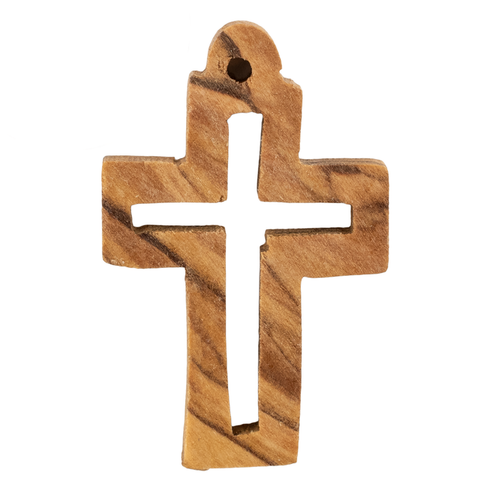 Olive Wood Pendant from Bethlehem (Dark Cutout Cross)