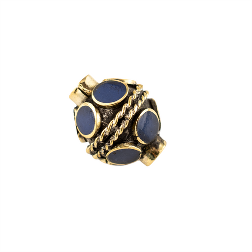Double-ended Lapis-Inlaid Afghan Tribal Silver Bead (16mm)