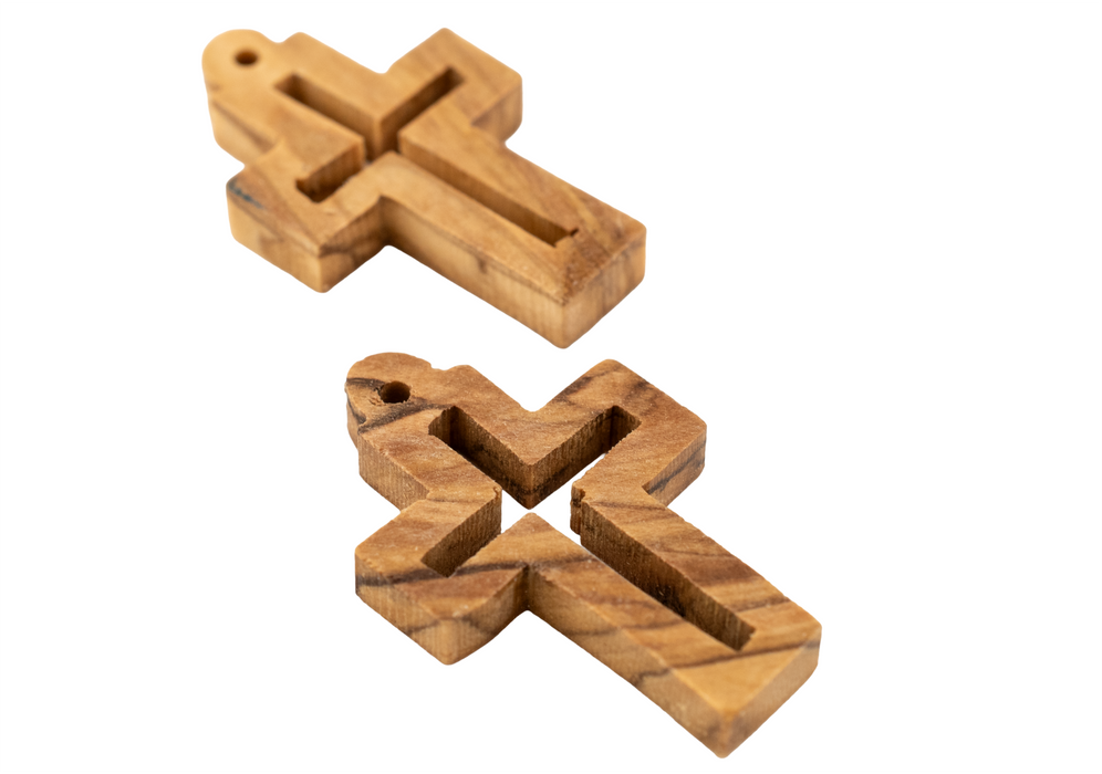 Olive Wood Pendant from Bethlehem (Dark Cutout Cross)