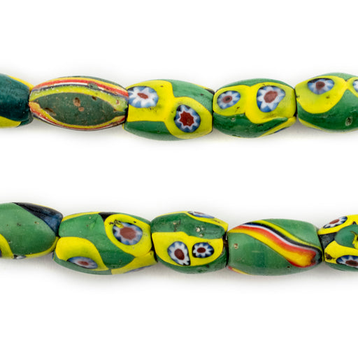 Green & Yellow Antique Oval Venetian Millefiori Beads (Long Strand) #13455 - The Bead Chest