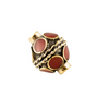Double-ended Coral-Inlaid Afghan Tribal Silver Bead (16mm)