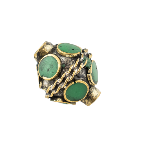 Double-ended Emerald-Inlaid Afghan Tribal Silver Bead (16mm)