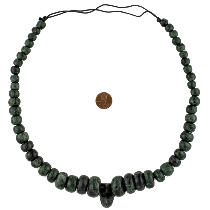 Natural Mayan Nephrite Jade Stone Bead Necklace