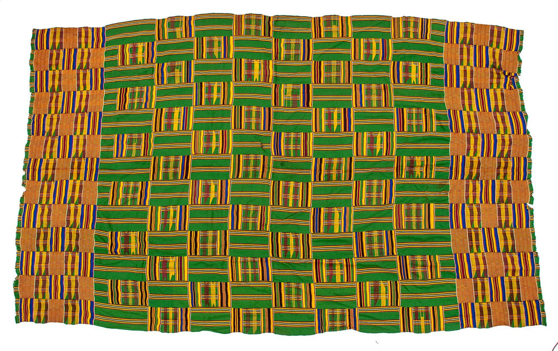 African Ashanti Kente Cloth (Green Tones) - The Bead Chest